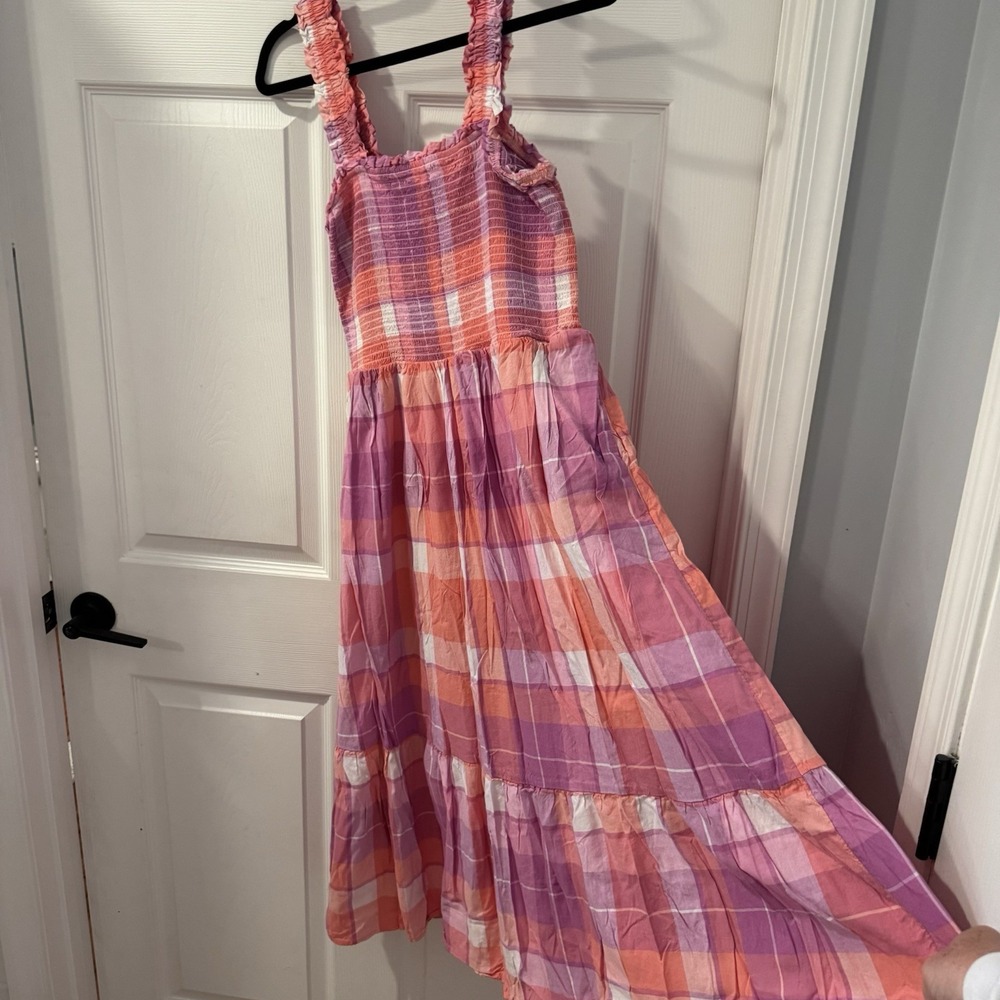 Women's Sundress Size M (8-10) Multicolor Plaid Smock Pull Over Longer Length